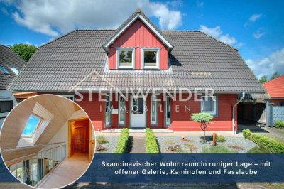 Skandinavischer Wohntraum in ruhiger Lage – mit offener Galerie, Kaminofen und Fasslaube