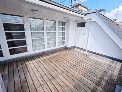 BÖRSE-NÄHE, DACHGESCHOSS, klimatisierte 157 m2 Maisonette mit 18 m2 Terrasse, 4 Zimmer, Küche, Wintergarten, 2 Bäder, Zelinkagasse