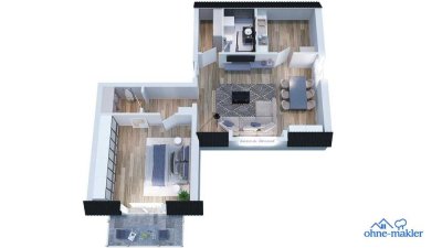 Moderne 40qm Nebauwohnung mit hochwertiger Einbauküche u. Balkon