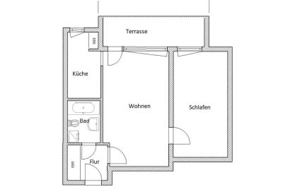 2-Zimmer-Wohnung mit Terrasse und kleiner separater Küche ab 01.07.!