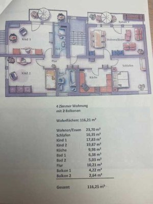 Großzügige, helle 4-Zimmer-Familienwohnung mit 2 Bädern, 2 Balkonen & Stellplatz – privat zu verkauf