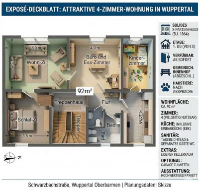 Helle 4-Zimmer-Wohnung mit Innenhof & viel Platz – Ideal für Familien oder Home-Office!