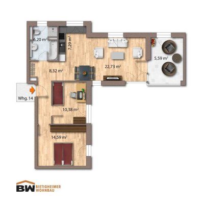 WE 14: Lothar-Späth-Carré - 3 Zimmer-Wohnung mit Einbauküche und Balkon
