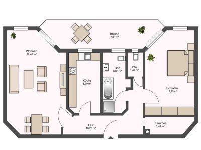 Großzügige Zweizimmer-Wohnung