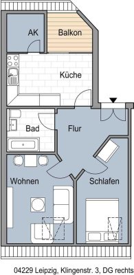 2 Zimmerwohnung im Dachgeschoss mit Balkon!