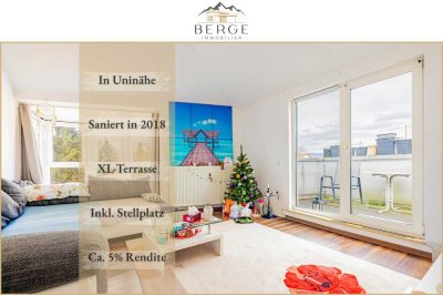 Langfristig vermietete 2-ZKB inkl. XXL-Terrasse & Stellplatz!