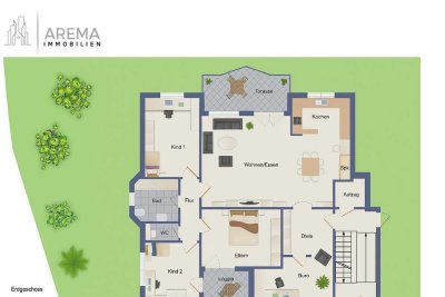 Helle 5-Zimmer-Wohnung im Erdgeschoss mit Garten, Einbauküche und Tiefgarage