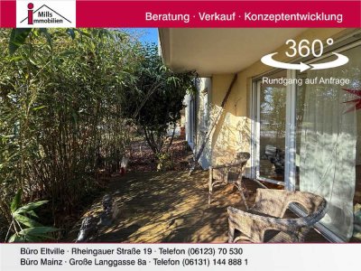 Wohnen am Main: Wunderschöne 2 ZKB-Erdgeschosswohnung mit Terrasse in 1-A-Lage von Mainz-Kosth