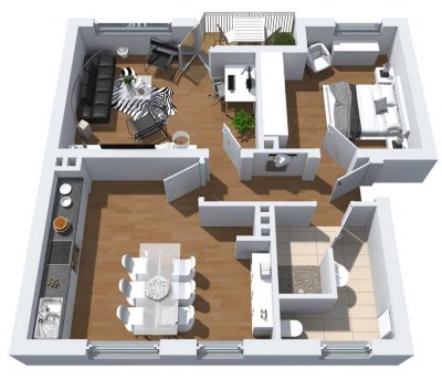 2-Zimmer-Wohnung im Erdgeschoß mit großer Küche und Balkon