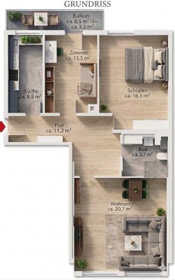 3 Zimmer Wohnung mit Balkon in Bremen-Lesum
