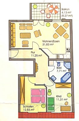 Gepflegte 3-Zimmer-DG-Wohnung mit Balkon und Einbauküche in Schwedt/Oder