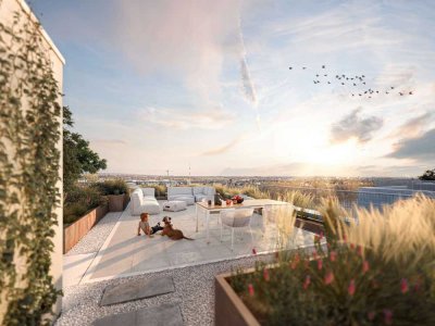 Dachterrasse mit Blick aufs Wasser: 4-Zimmer-Penthousewohnung am Rheinufer