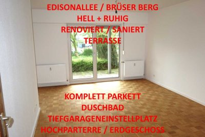 EDISONALLEE BRÜSER BERG HELL + RUHIG HOCHPARTERRE TERRASSE RENOVIERT DUSCHBAD PARKETT TG-STELLPL.
