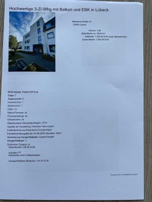 Stilvolle 3-Raum-Wohnung mit Einbauküche in Lübeck