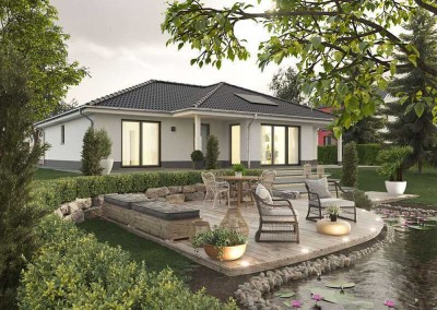 Winkelbungalow mit ELW, Preis inkl. Grundstück, massiv gebaut