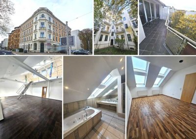 Repräsentative DG-Wohnung mit Galerie, ca. 64 m² WZ, Kamin, Gäste-WC, gr. Balkon, Lift