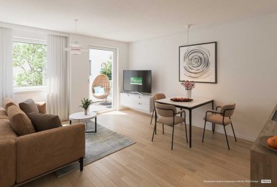 Attraktive 2-Zimmer Wohnung mit großer Sonnenterrasse im EG