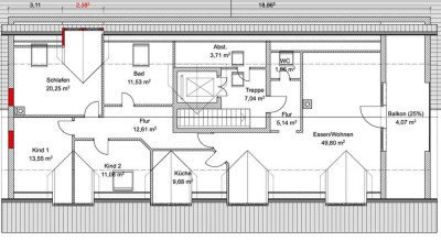 Attika-Wohnung mit 4 Zimmern und Balkon in Leidersbach