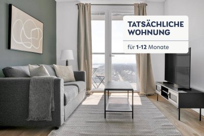 Marinatower: U2 Donaumarina, 1 Zi mit Balkon mit Ausblick auf Donau, Gym, Sauna, Shops im Tower (VIE120)