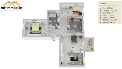 3 Zimmer, Küche, Bad Erdgeschoss mit Balkon