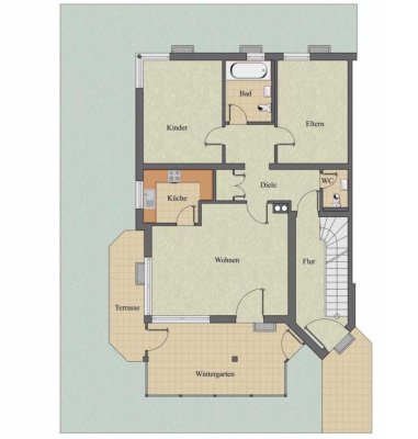 3-Zi-Whg mit EBK, Gäste-WC, Wintergarten und Terrasse