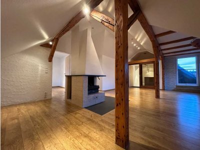 Lichtdurchflutetes Dachloft mit Balkon und Blick über das Östliche Ringgebiet mit Stellplatz, Kamin