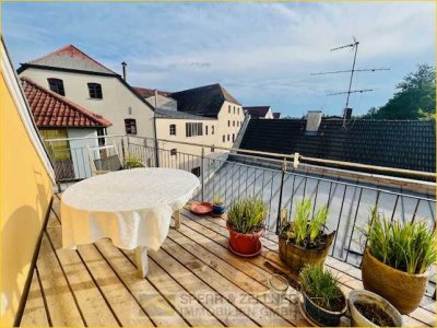 Dorfen - 3,5-Zi.-Maisonette mit Dachterrasse und spektakulären Blick auf die Isen sowie die Altstadt