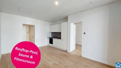 Wohnen mit Skyline-Flair – Rooftop Pool &amp; Fitness bei der U1
