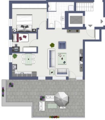 Zentrale helle 3-Zimmer Penthousewohnung mit großer Südterasse