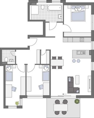 Familien-Wohlfühlwohnung: Vier große Zimmer mit Terrasse im Grünen
