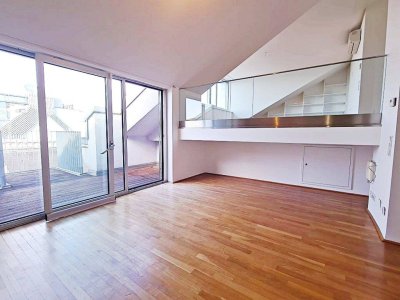 FUZO Mariahilfer Straße, 104 m2 Dachgeschoß mit 28 m2 Freifläche, 2 Zimmer, Wohnküche, Wannenbad, Parketten, Klimaanlage, Stumpergasse