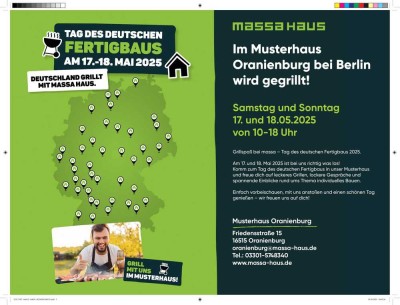 � massa grillt! - Grillfest & Hausbau-Erlebnis am 17. und 18. Mai 2025  im Musterhaus Oranienburg