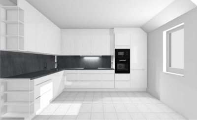 Erstbezug neubau-Wohnung mit Designer-Küche, Dachboden & 2 Stellplätzen