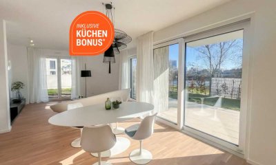 Im Sommer im neuen Zuhause! 4-Zimmer-Wohnung mit Süd-Terrasse und Garten in erster Reihe zum See