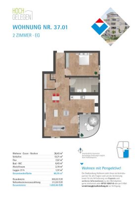 ERSTBEZUG JULI 2026 im Hochgelegen !Moderne 2 Zimmer-Wohnung TYP I