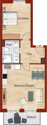 2-Zimmer-Obergeschosswohnung mit ~ 6 qm Balkon
