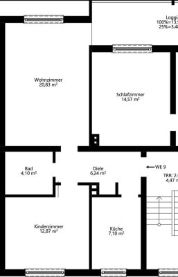 Helle, teilmöblierte 3-Zimmer-Wohnung mit Loggia im Herzen von Rüttenscheid