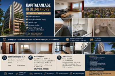 Vermietete 2-Zimmer-Wohnung mit Balkon und Fernblick - attraktive Kapitalanlage in Delmenhorst