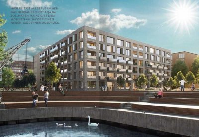 Zollhafen Mainz: Erstbezug modernes Single Apartment mit Süd-Balkon, EBK stilvolles Wohnen am Wasser