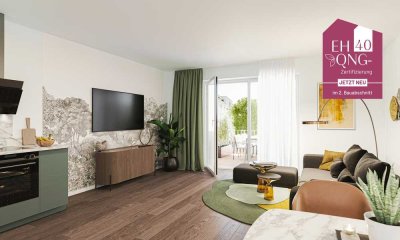 Neubau mit EH 40 + QNG. 5-Zi.-Wohnung mit Balkon, Dachterrasse, zwei Bädern und Stellplatz