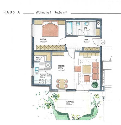 Helle und geschmackvolle 2-Zi.-Wohnung mit großer Terrasse in sehr ruhiger Lage - derzeit vermietet