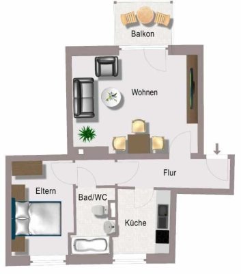 2-Zimmer mit Laminat, Balkon, Stellplatz und Wannenbad in ruhiger Lage!