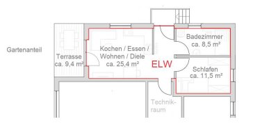 Neubau 2 Zimmer EG Einliegerwohnung mit Terrasse und Gartenanteil