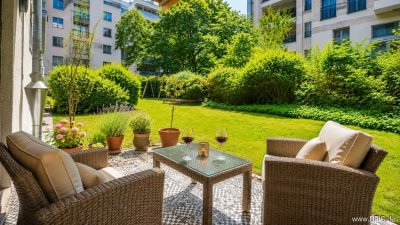 Ruhige Gartenterrasse mit 3-Zimmer-Wohnung - total zentral