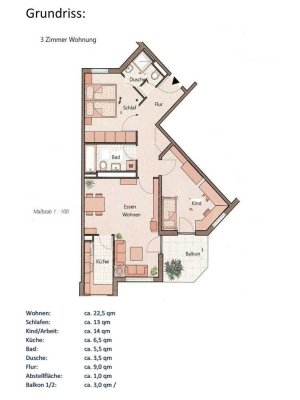 Helle 3-Zimmer Wohnung mit Balkon in München-Freimann