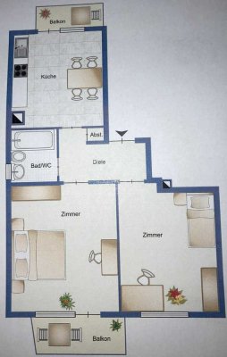 Vollständig renovierte 2-Raum-Wohnung mit Balkon in Pforzheim