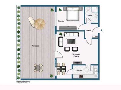 Helle Zwei - Zimmer Wohnung mit geräumiger Süd-Dachterrasse