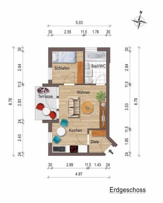 Gepflegte 1,5-Zi.-Terrassenwohnung  (Eselsberg)
