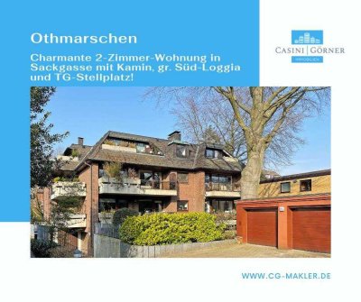 Charmante 2-Zimmer-Wohnung in Sackgasse mit Kamin, gr. Süd-Loggia und TG-Stellplatz!