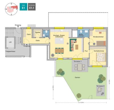 MEISTERSTÜCK | E1.1 | 3 Zimmer Gartenwohnung mit Süd Ausrichtung und privaten Gartenanteil